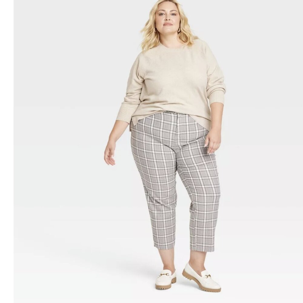 Ava & Viv  Sz 20 Ankle Pants Gray Plaid High-Rise Tapered